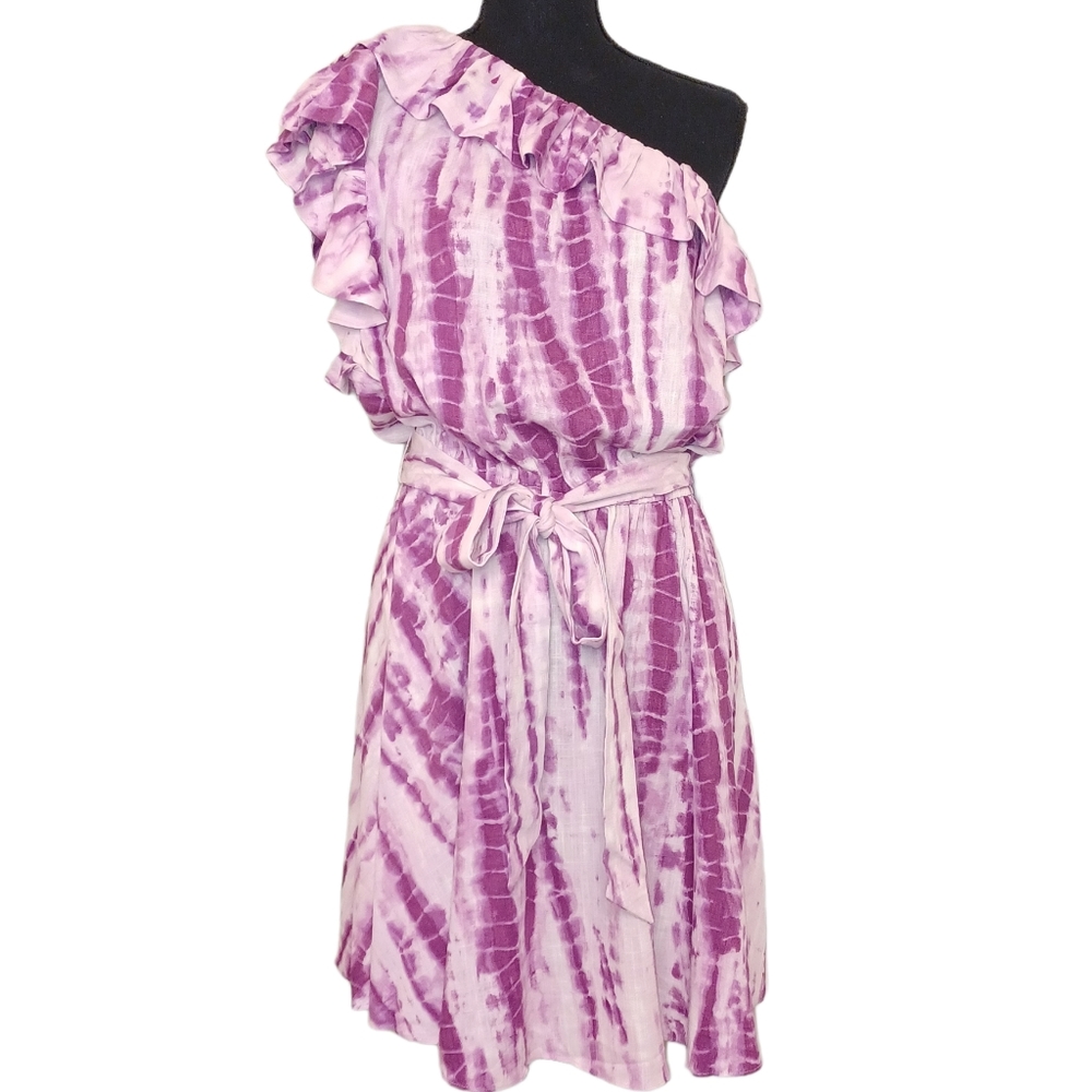 NEW Lini Remi Boho Linen Blend One Shoulder Dress Women's Lg Resort Summer NWT